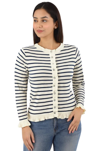 Women Cream Viscose Button-Down Cardigan