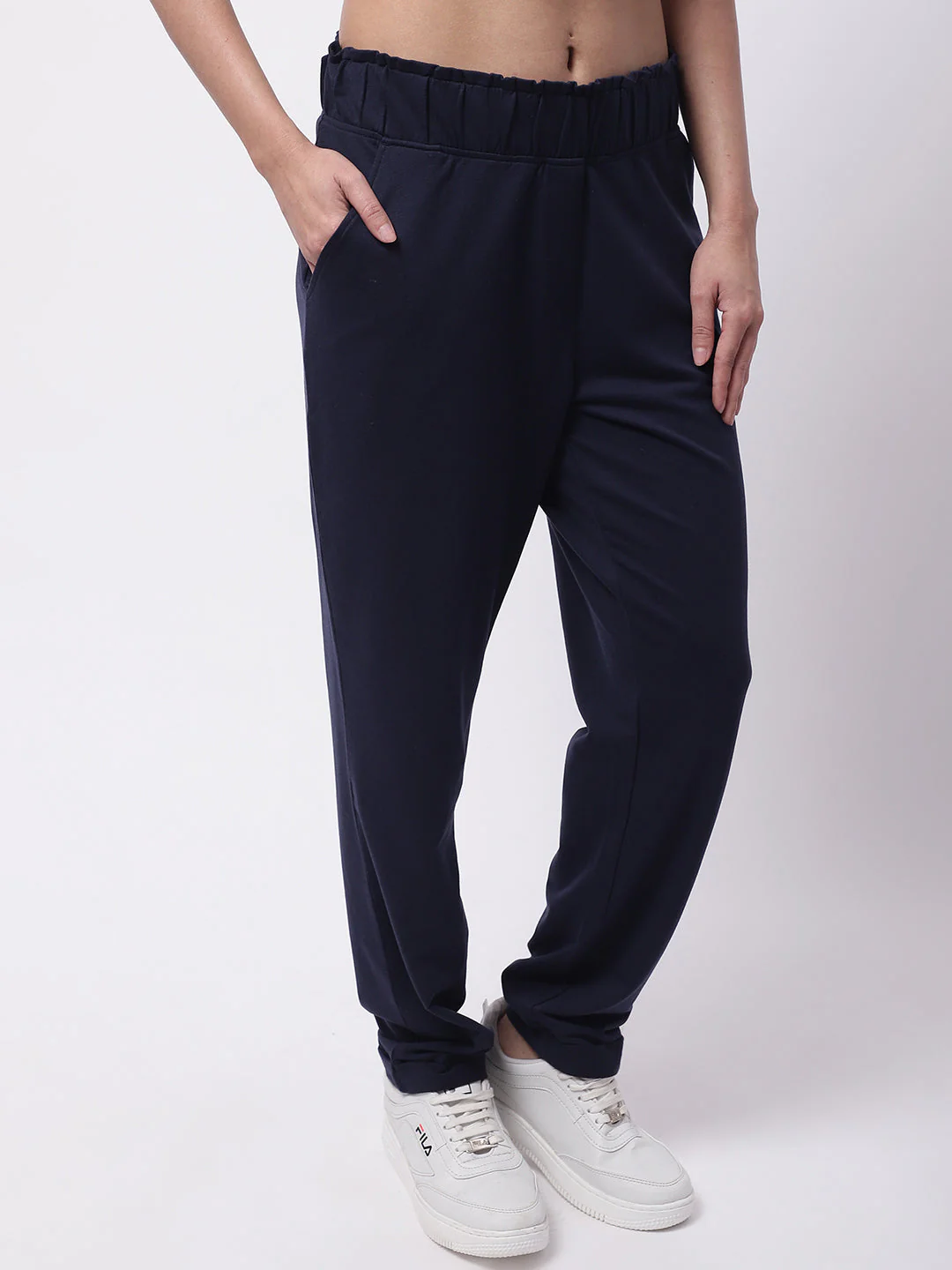 Women Dark Blue Cotton Pants - Image 3