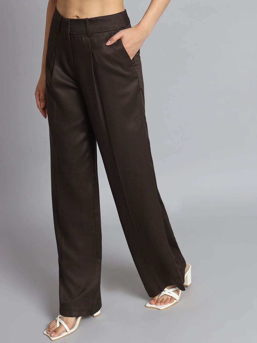 Women Dark Brown Plus Size Pants - Image 3