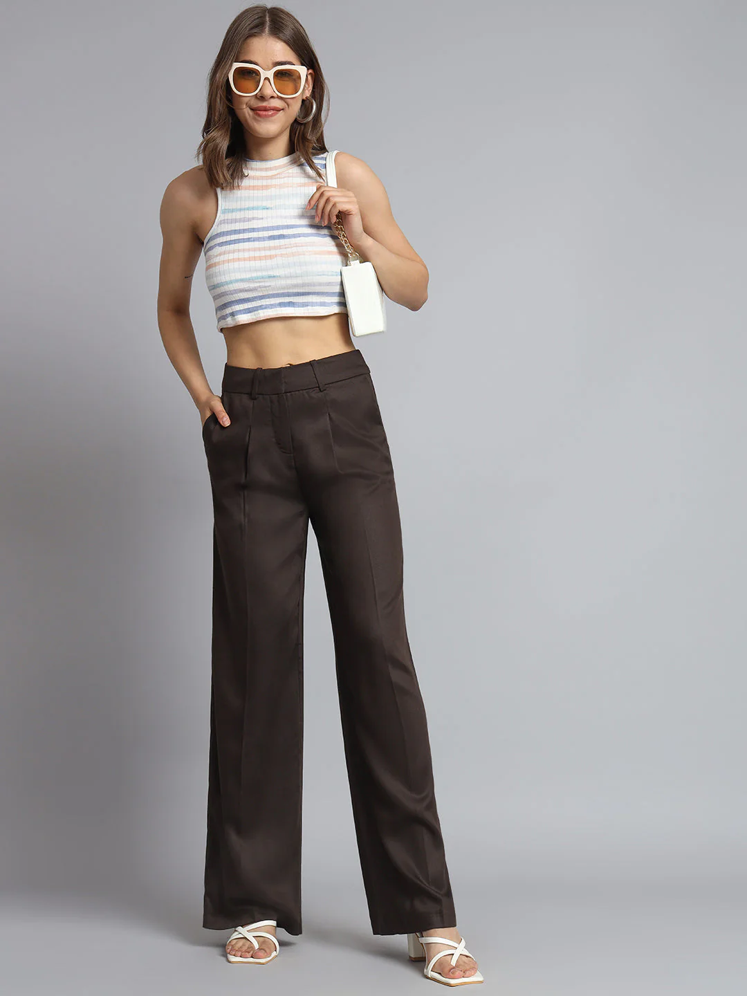 Women Dark Brown Plus Size Pants - Image 7