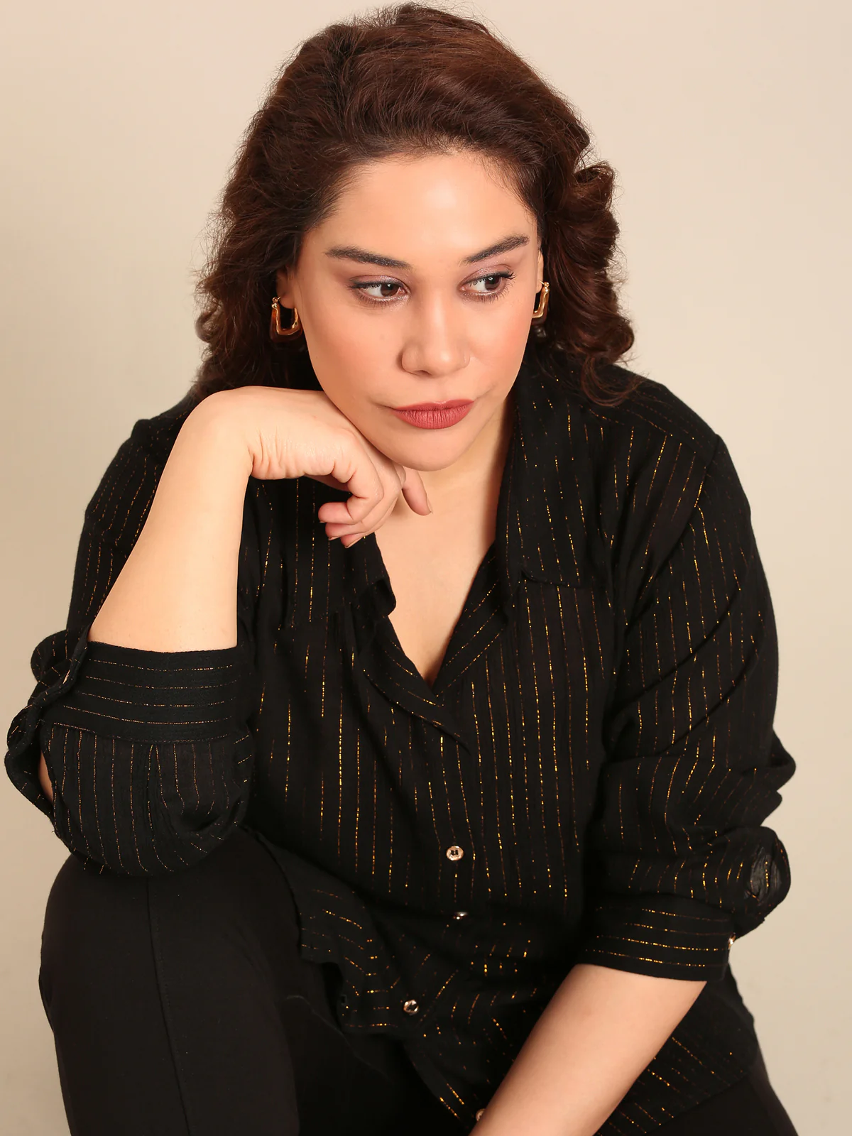 Women Gold Lurex Botton Down Shirt - Image 6
