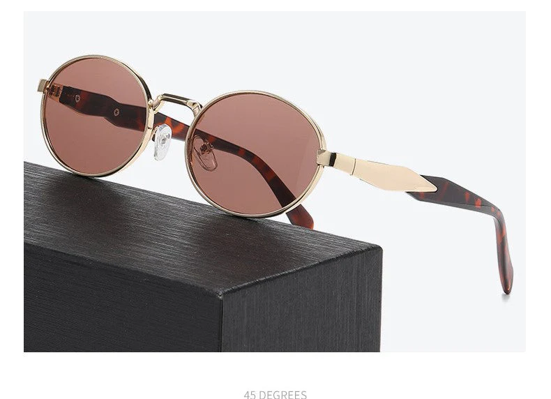 Women Gold Round Brown Sunglasses