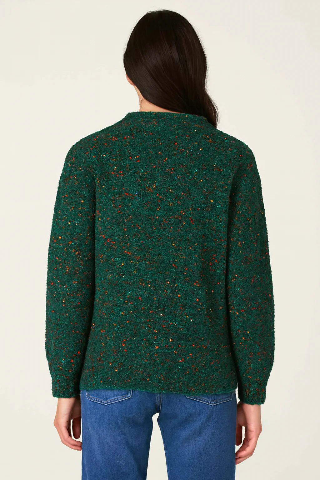 Women Green Acrylic V-Neck Knitted Cardigan - Image 2