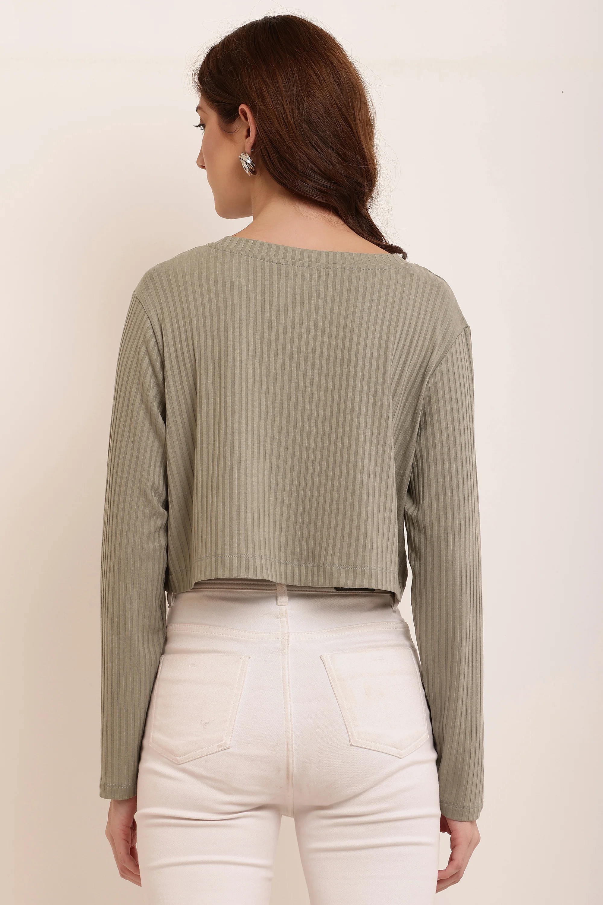 Women Green Cotton Crop Top - Image 5