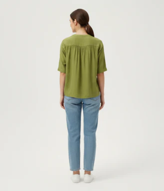 Women Green Cotton Shirt Style Top - Image 2
