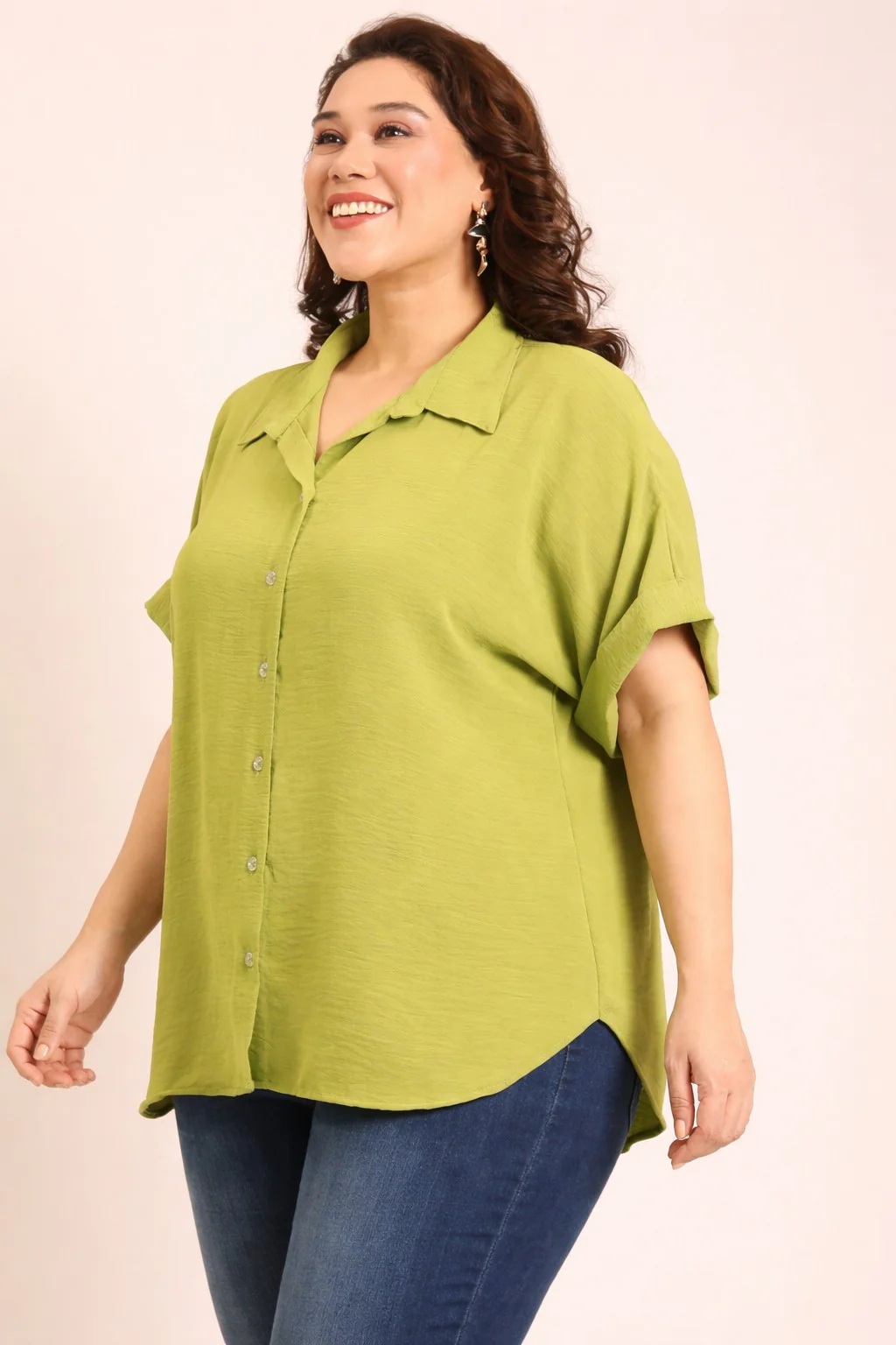 Women Green Drop Shoulder Shirt - Image 4