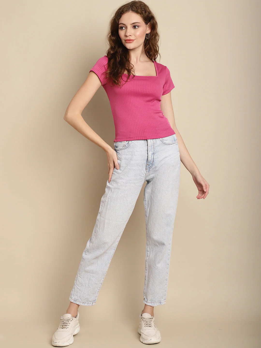 Women Pink Square Neck Summer Top - Image 6
