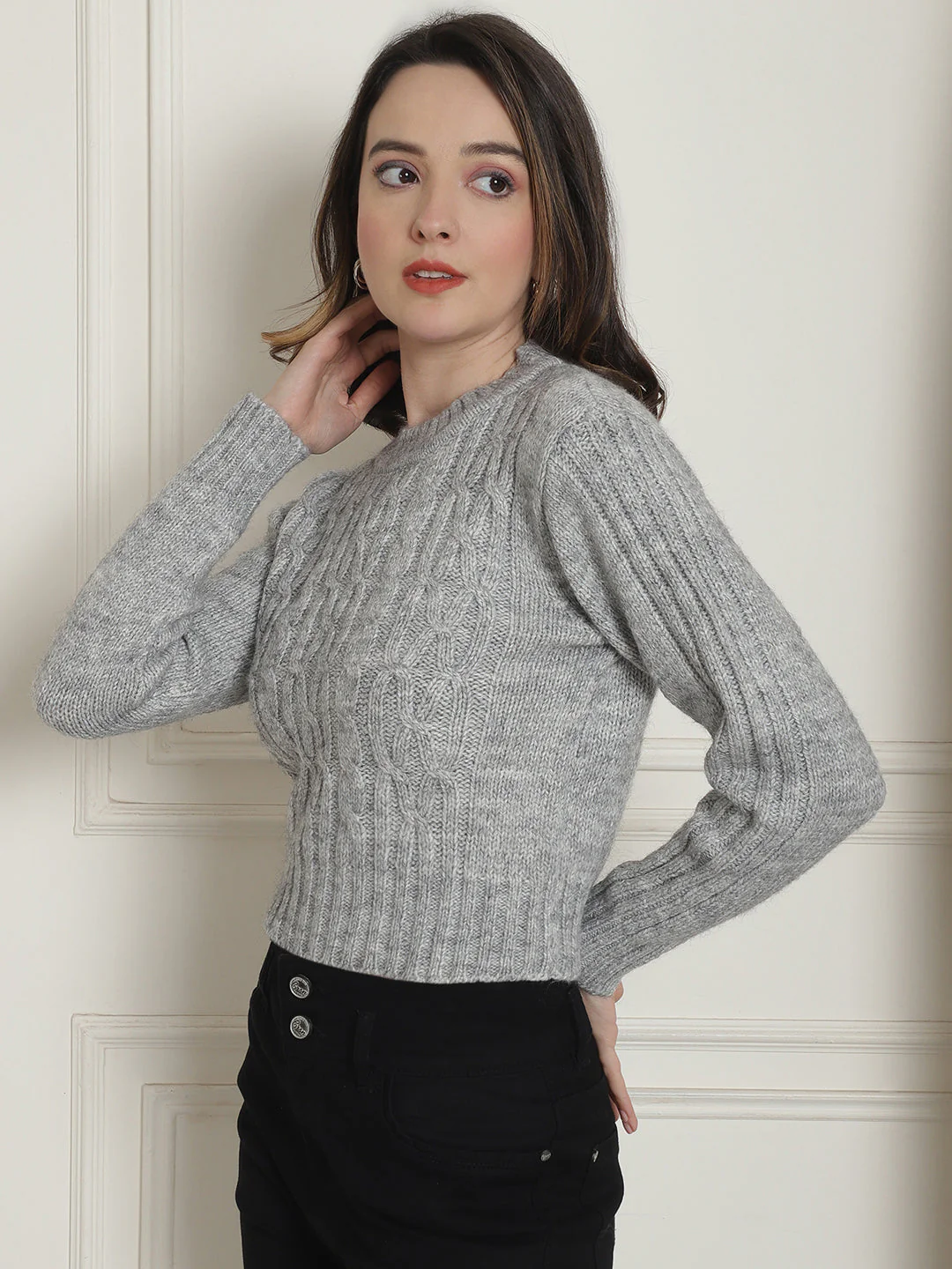 Women Grey Acrylic Sweater - Image 3