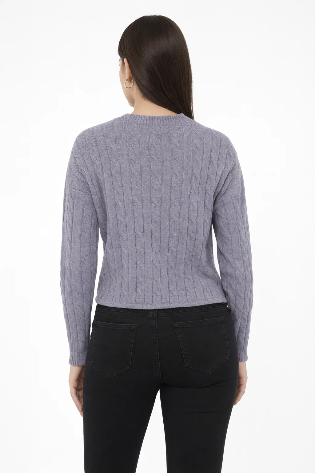 Women Grey Cable Knit Sweater - Image 2