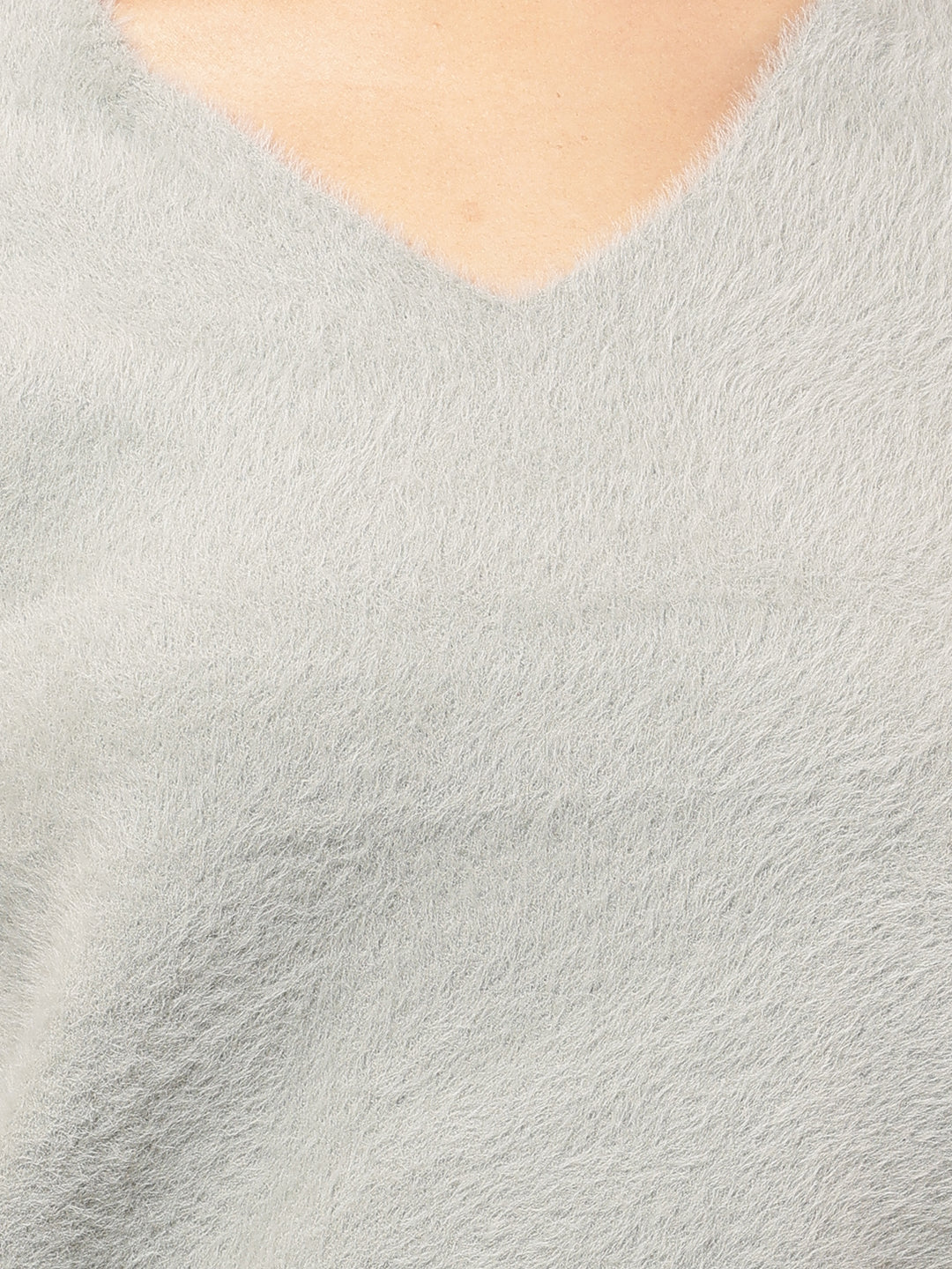 Women Grey Nylon V-Neck Full Sleeve Sweater - Image 5