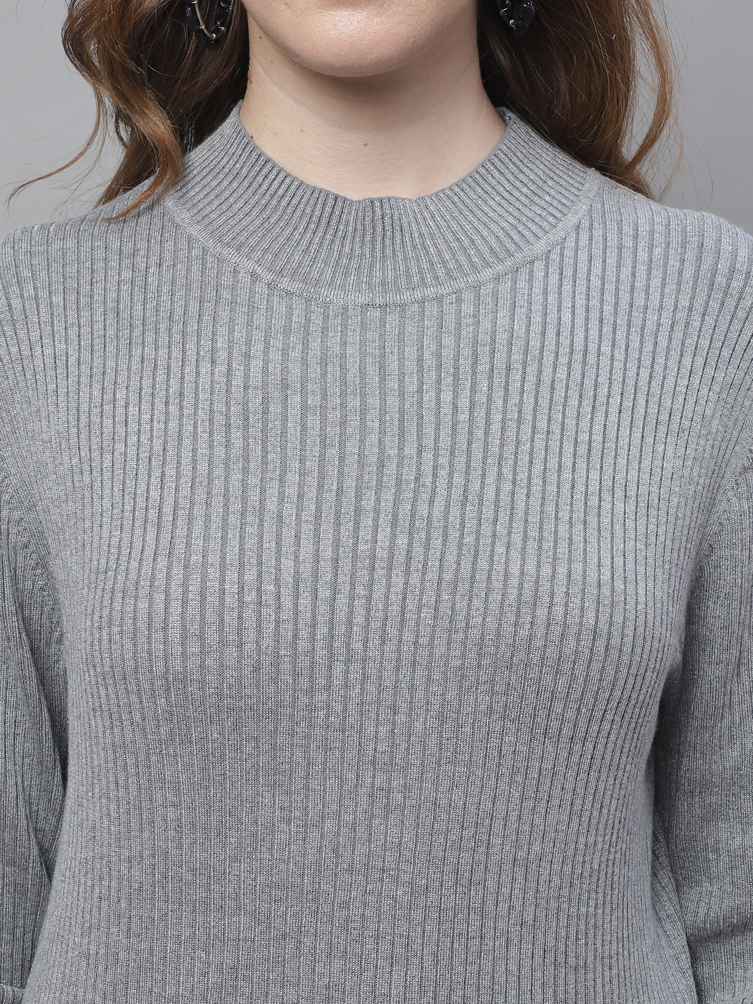 Women Grey Ribbed Turtleneck - Image 6