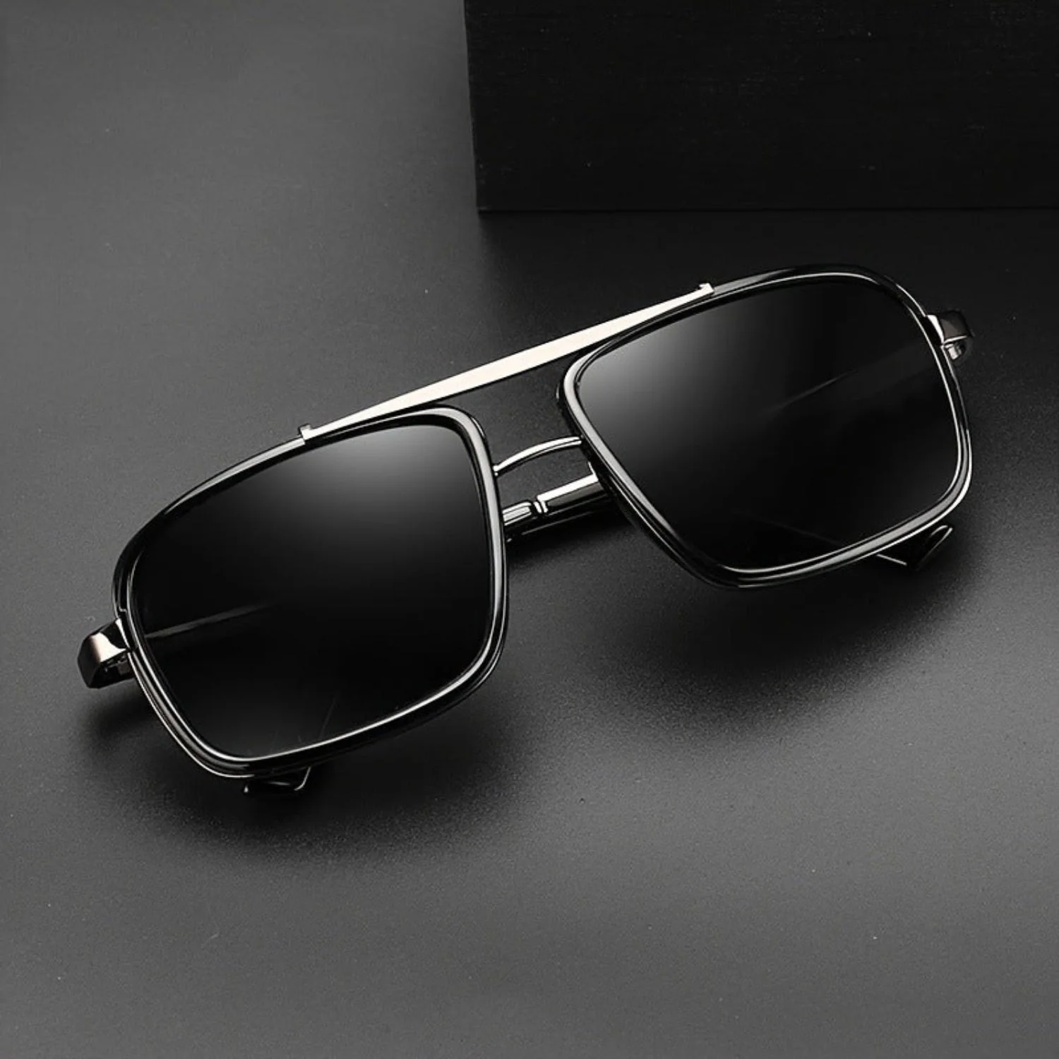 Women Gunmetal Black Square Shield Sunglasses