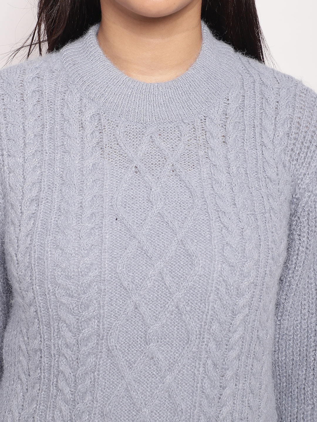 Women Light Blue Cable Knit Sweater - Image 5