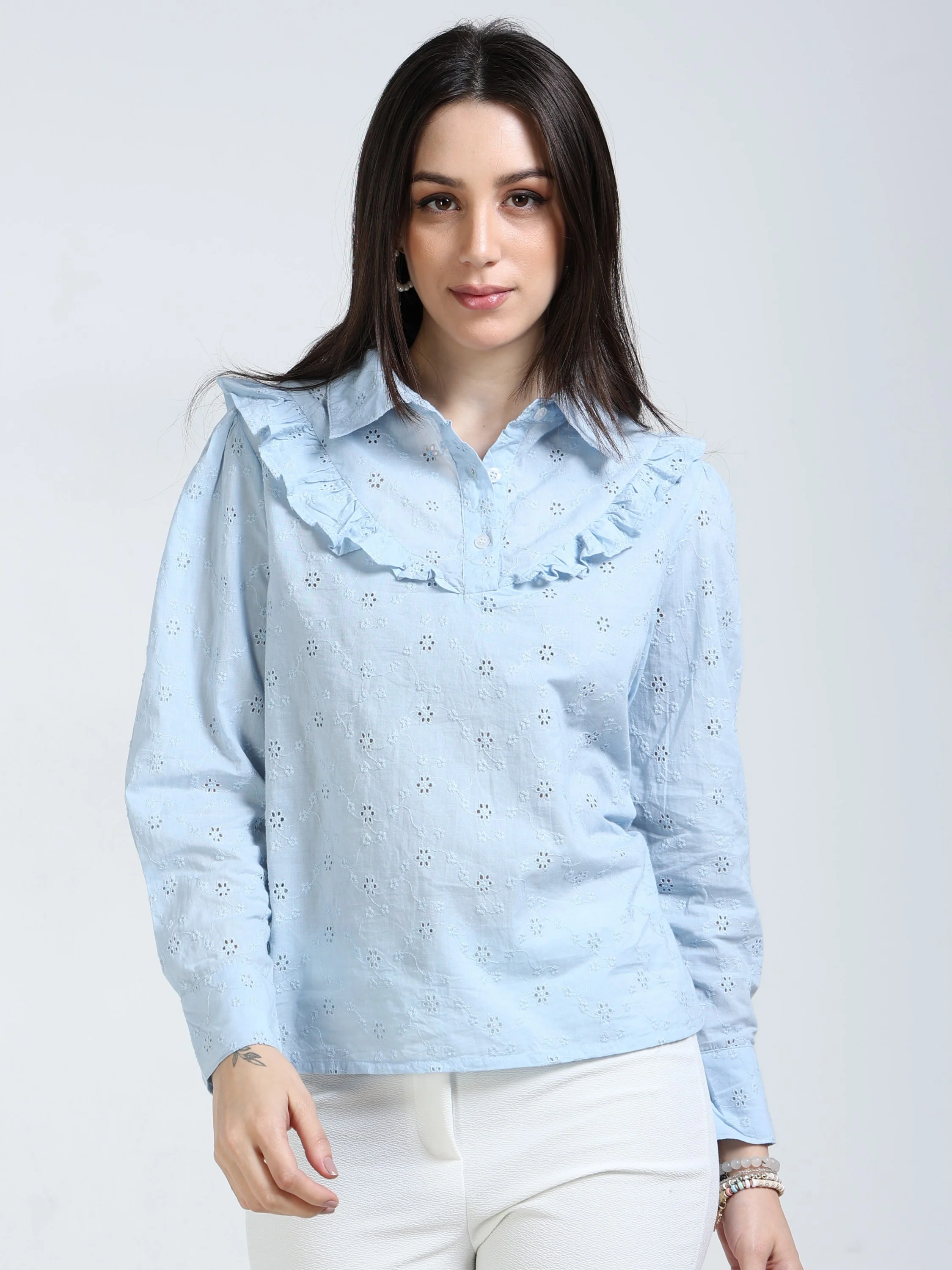 Women Light Blue Shiffli Top