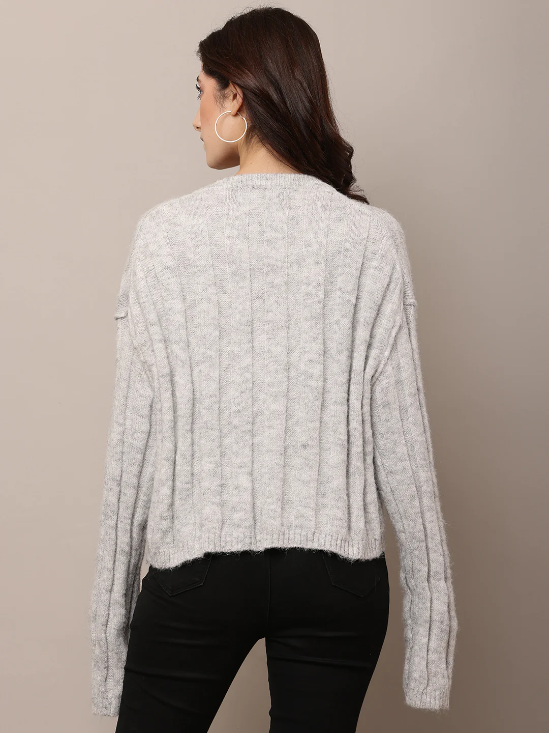 Women Light Grey Baggy Polyester Sweater - Image 4