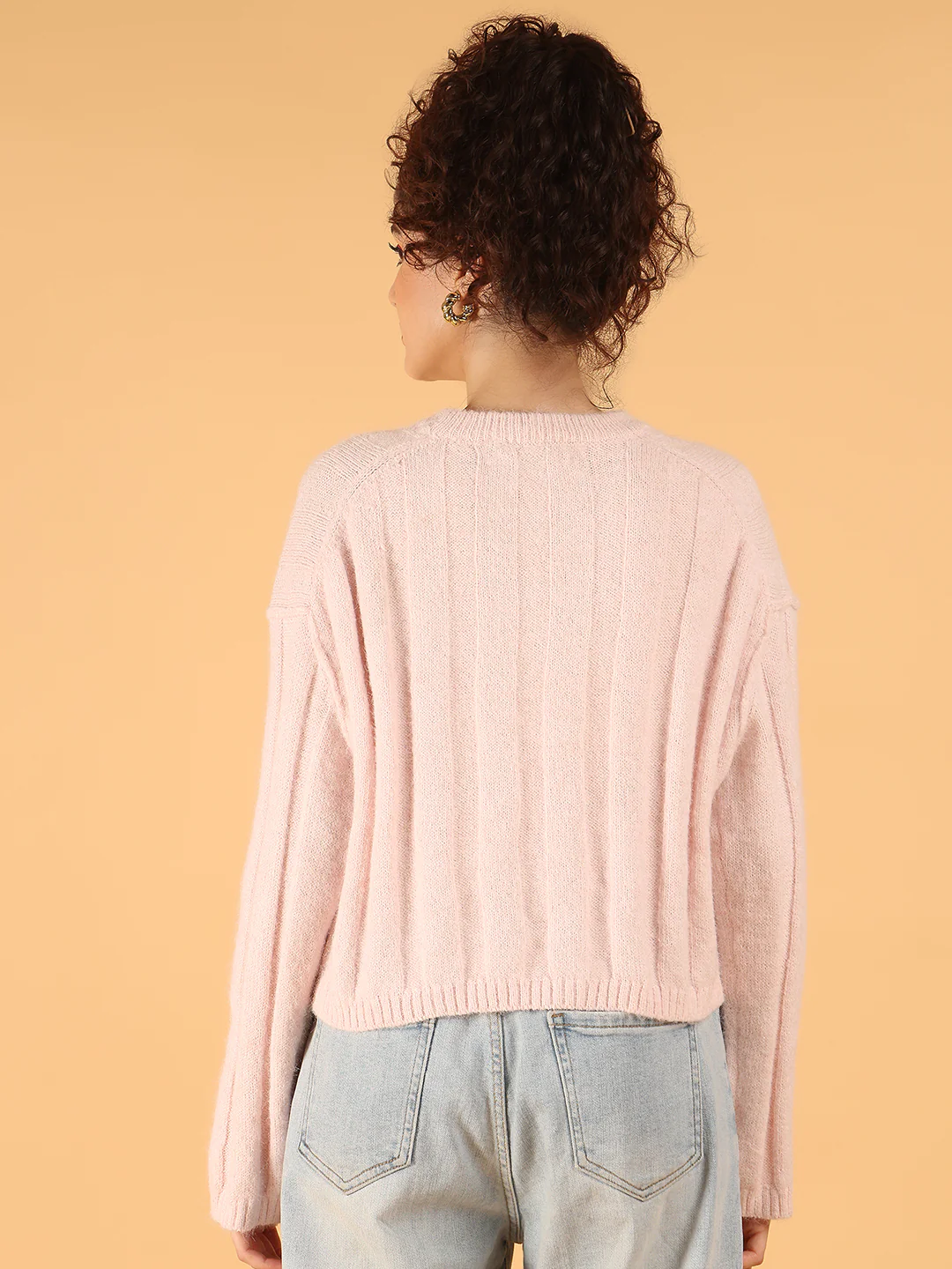 Women Light Pink Loose Fit Knit Sweater - Image 4