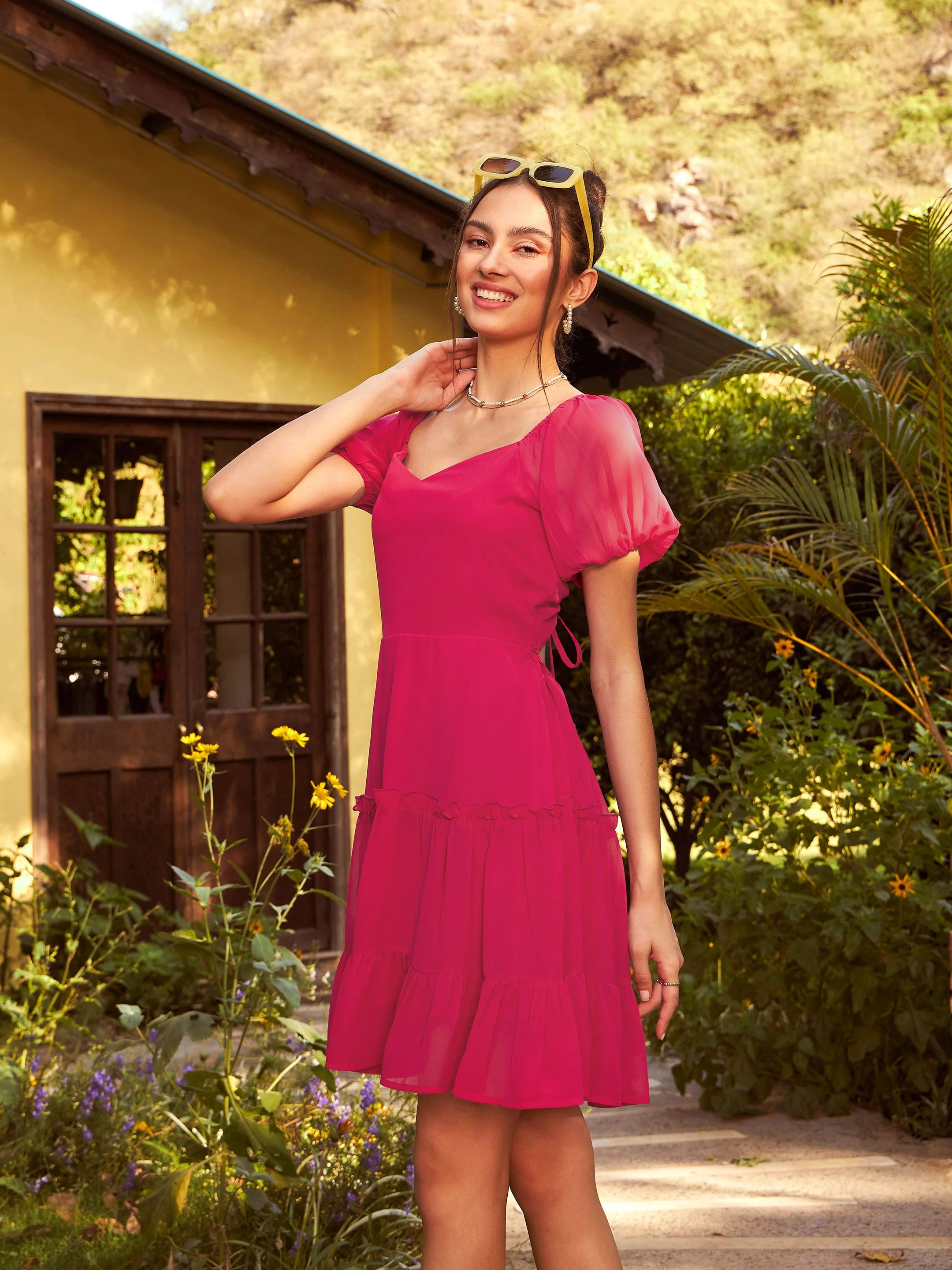 Women Magenta Short Skater Dress - Image 3