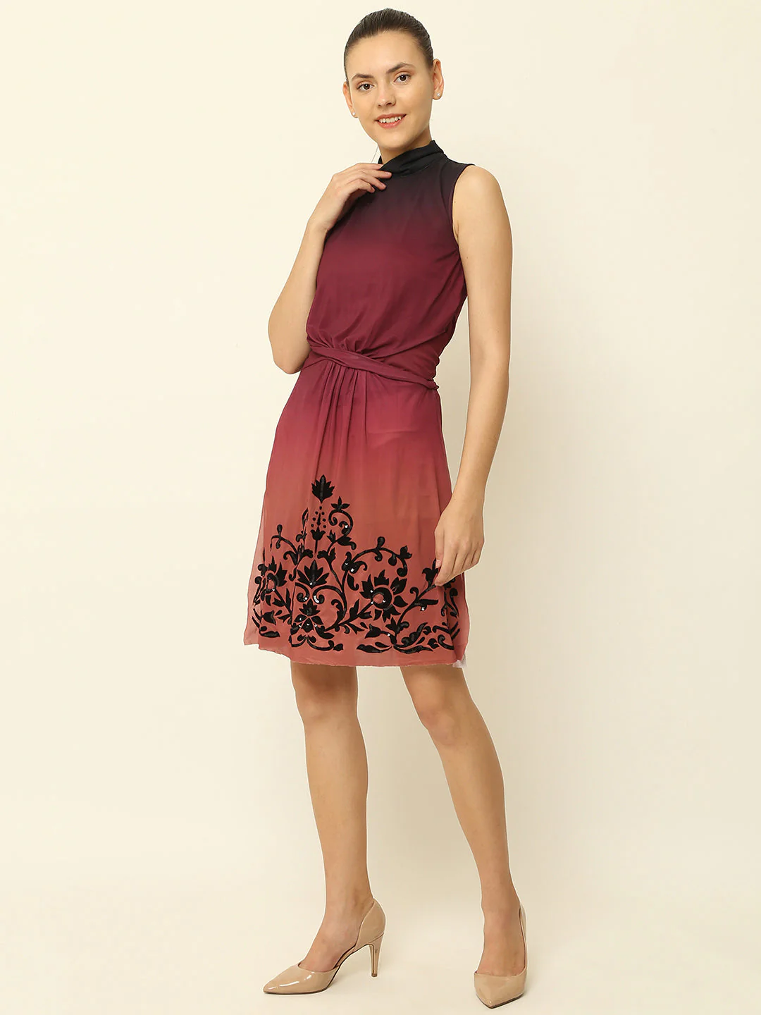 Women Maroon A Line Dress - Image 3