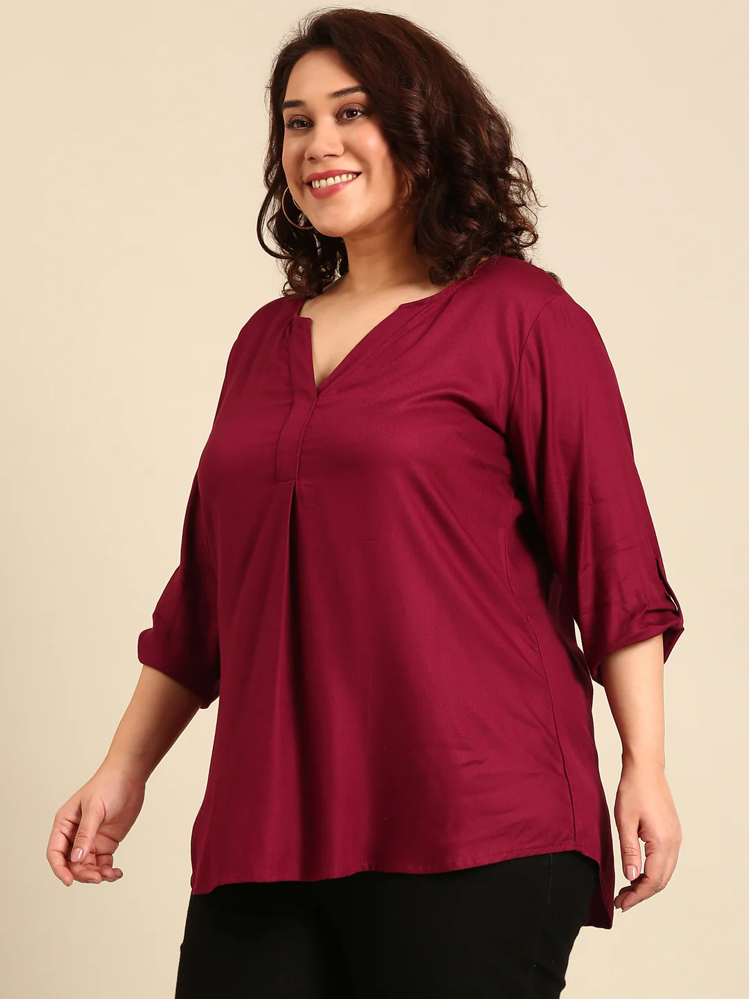 Women Maroon Solid Top - Image 3
