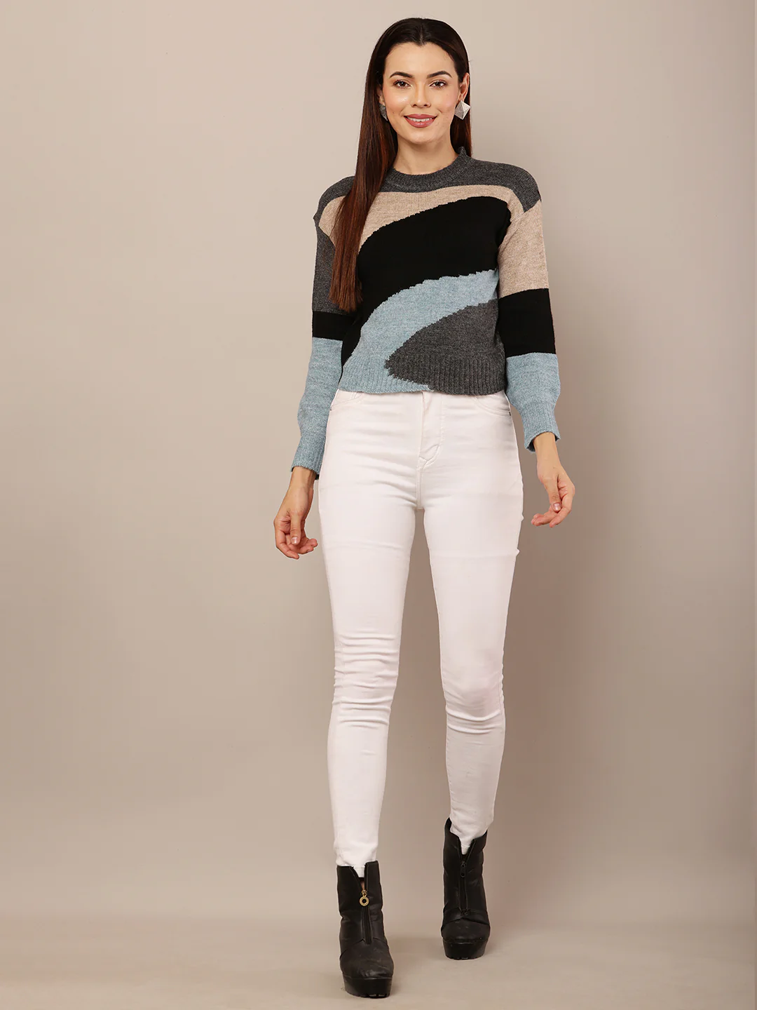 Women Multicolour Round Neck Sweater - Image 2