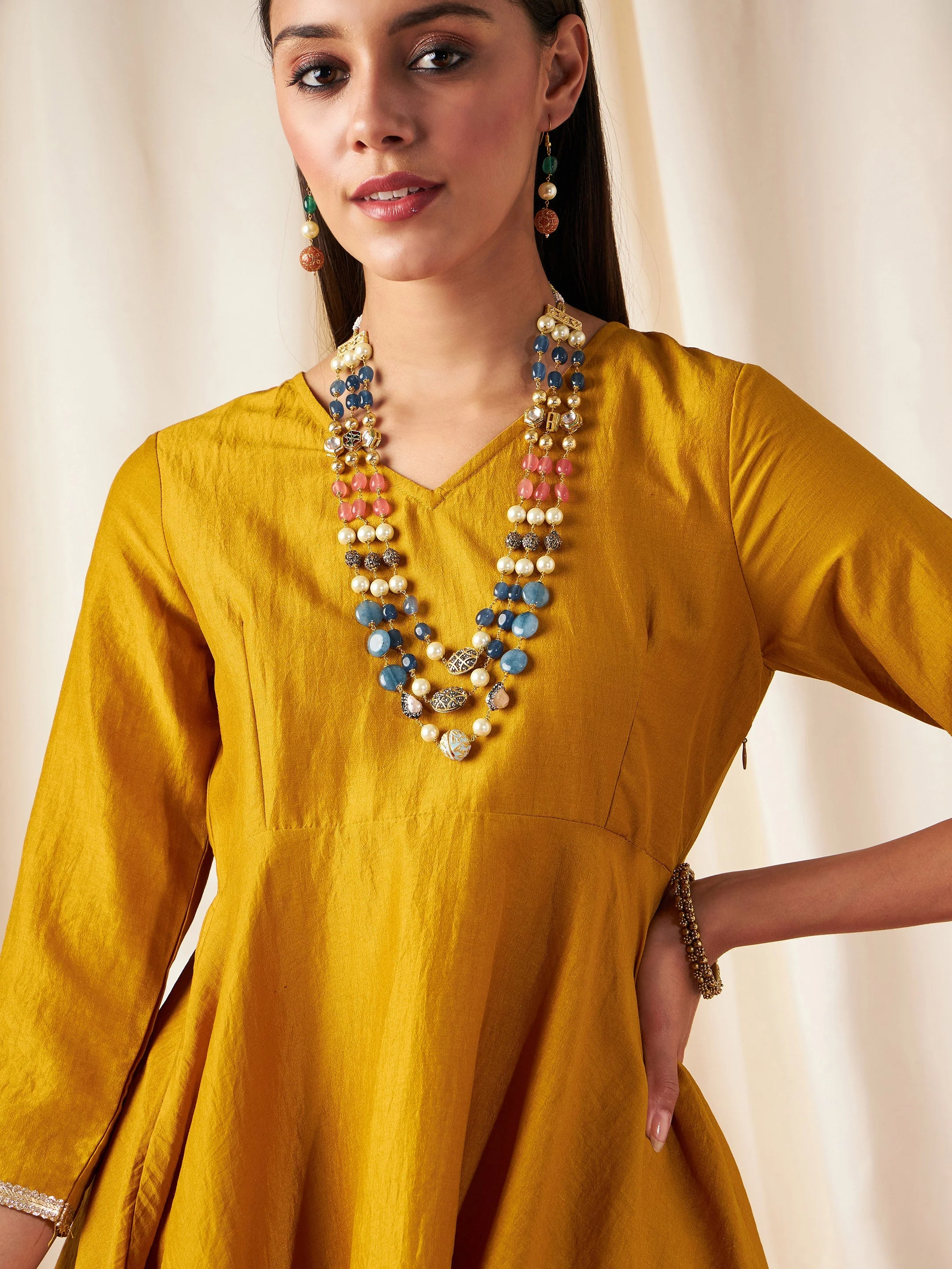Women Mustard Zari Embroidered Peplum Top - Image 4