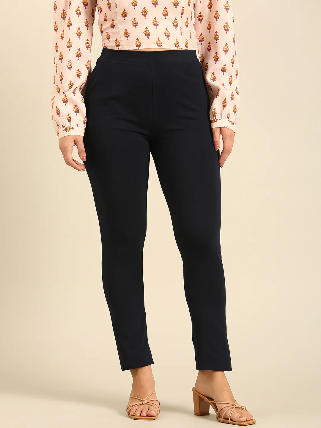 Women Navy Blue Casual Pants
