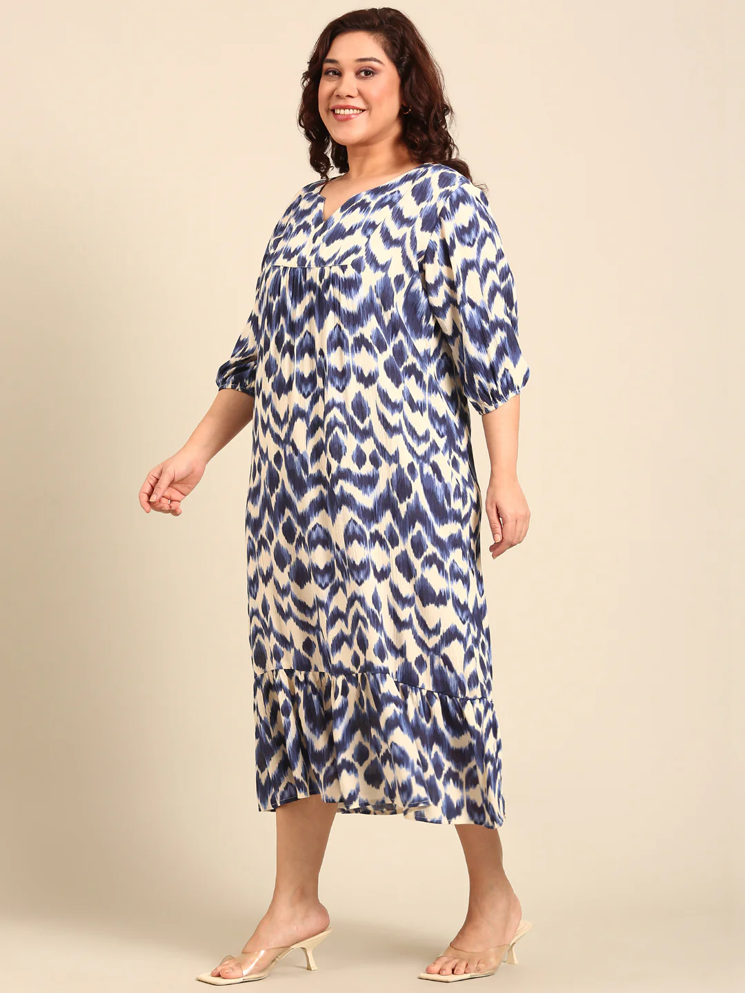 Women Navy Geometric Print Dress - Image 3