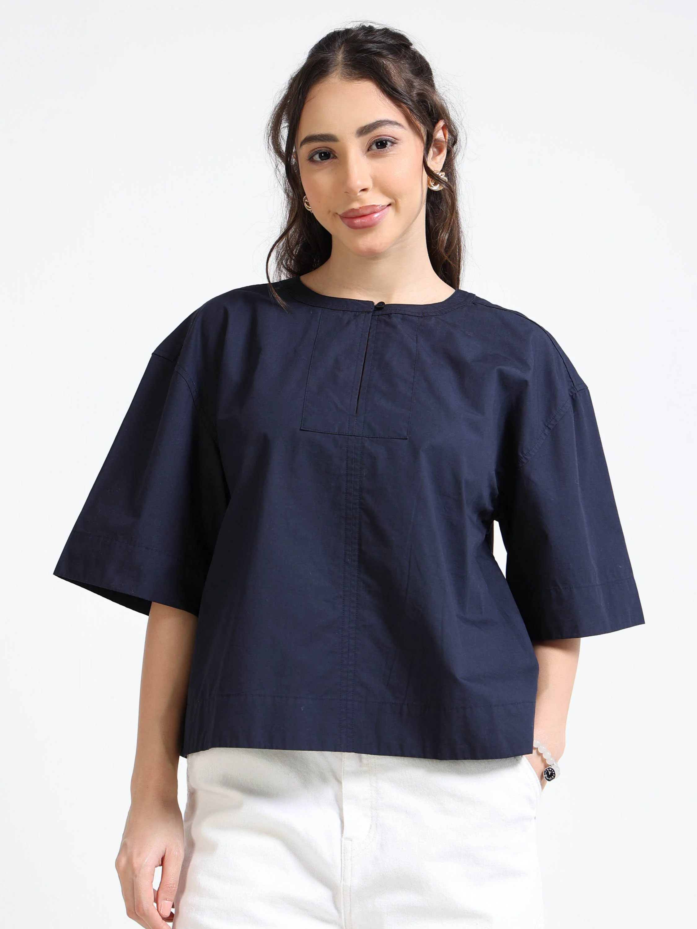 Women Navy Oversized Boxy Top