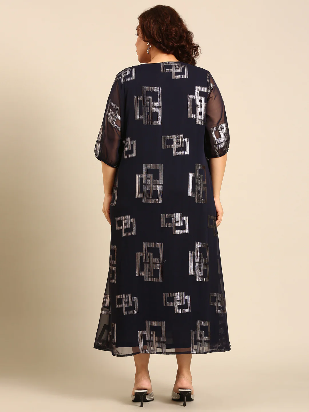 Women Navy Printed Party Dress - Image 2