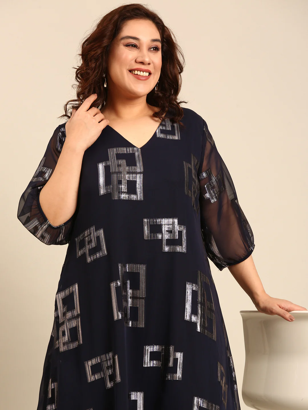 Women Navy Printed Party Dress - Image 6