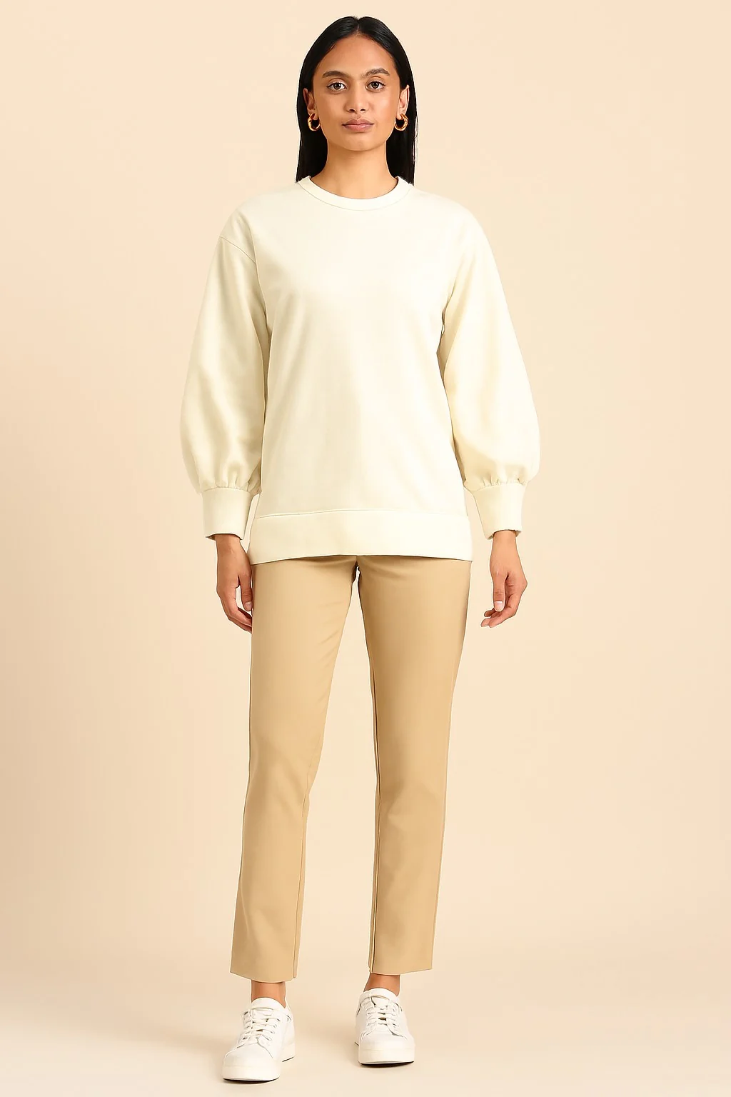 Women Off White Cotton Blend Sweatshirt - Image 2