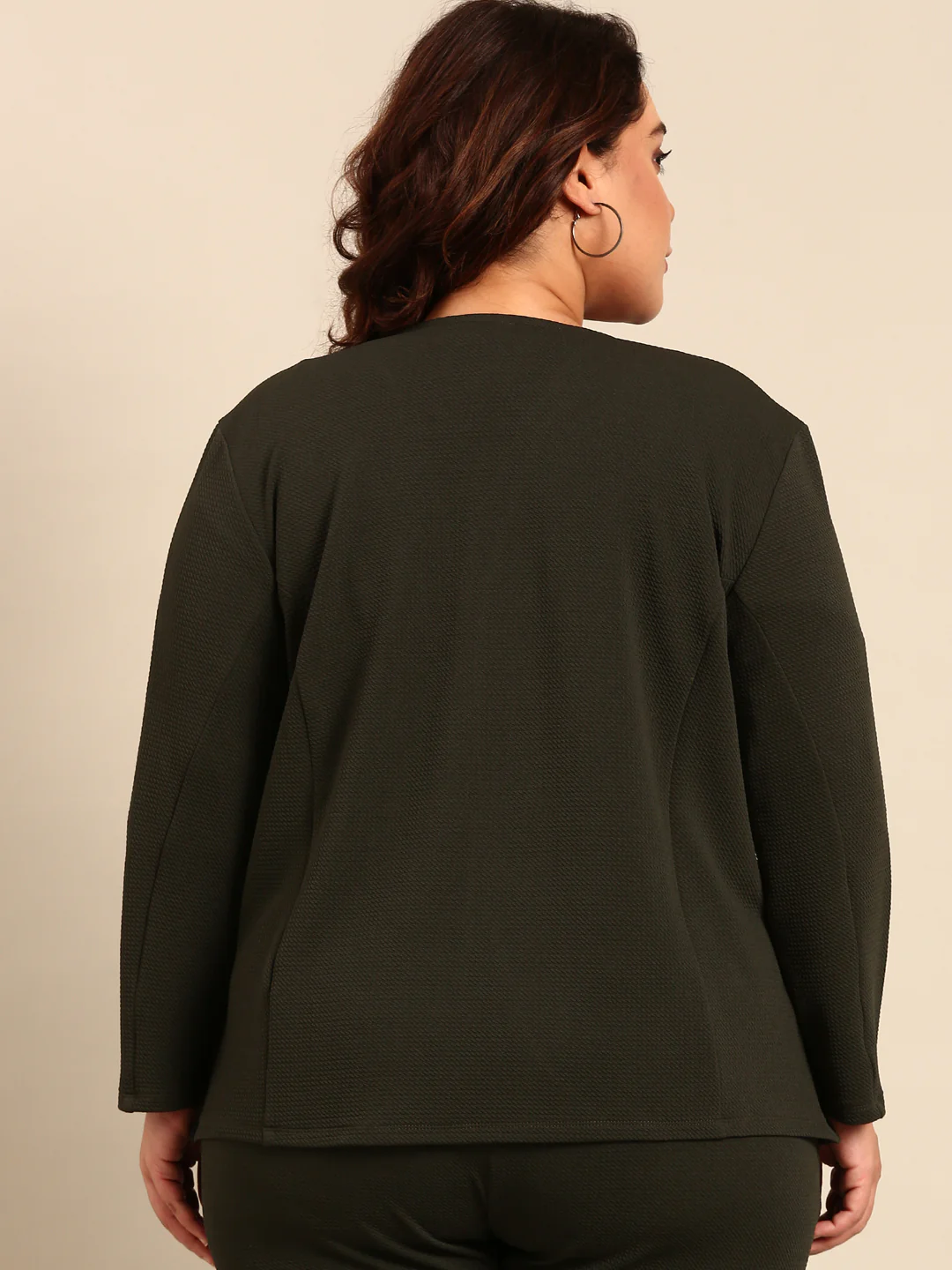 Women Olive Embossed Open Jacket - Image 2