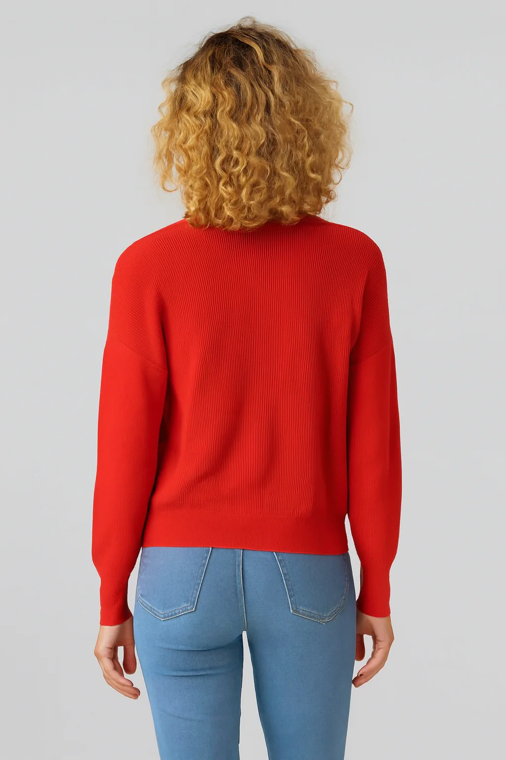 Women Orange V-Neck Button Down Sweater - Image 2