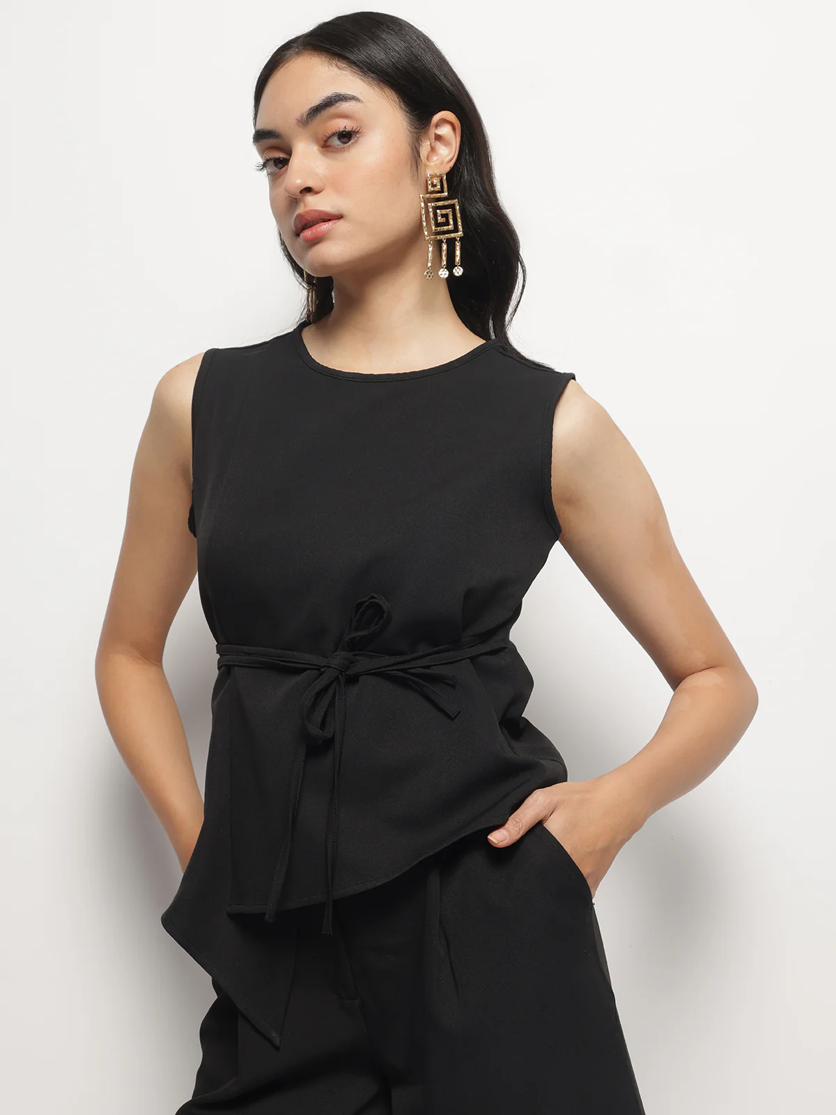 Women Overlap Asymmetrical Tie Knot Top