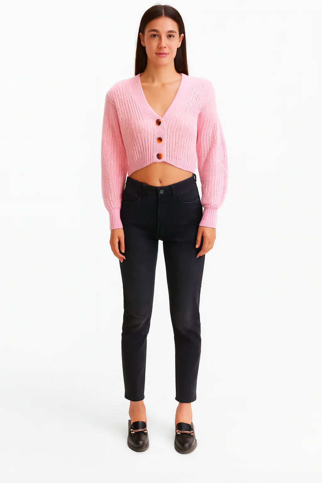 Women Pink Acrylic Button-Down Cardigan - Image 5