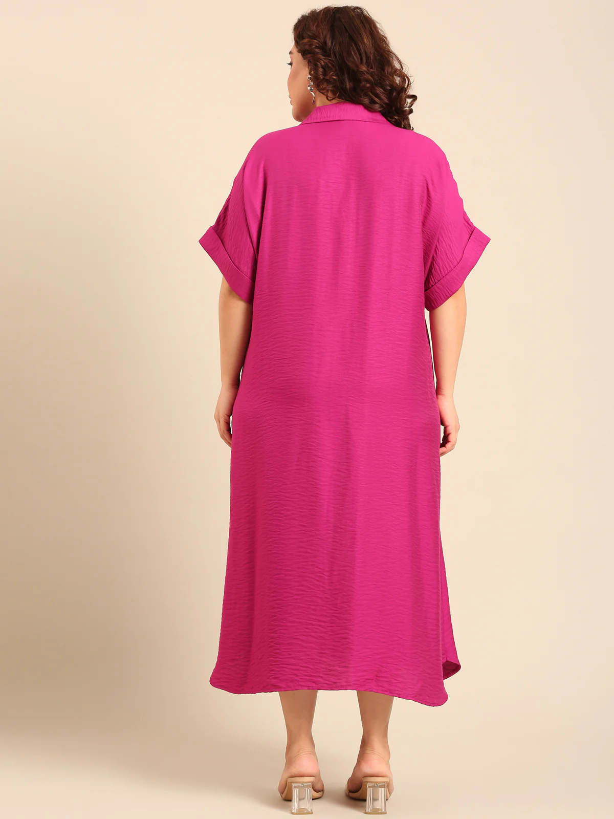 Women Pink Button Down Dress - Image 2