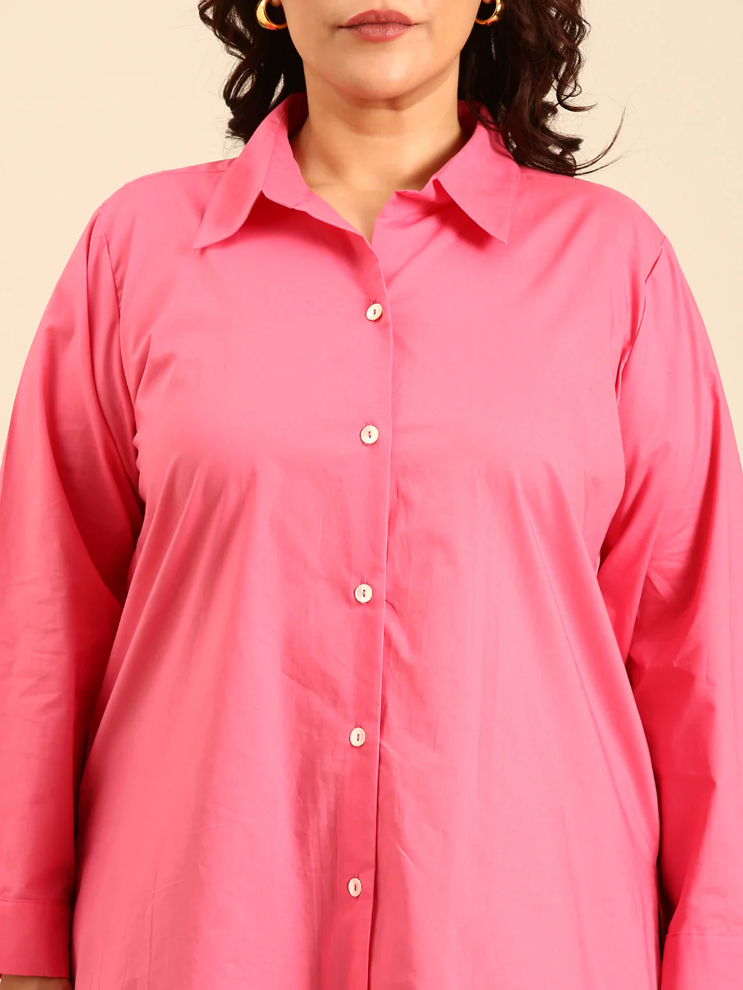 Women Pink Longline Button Down Shirt - Image 4