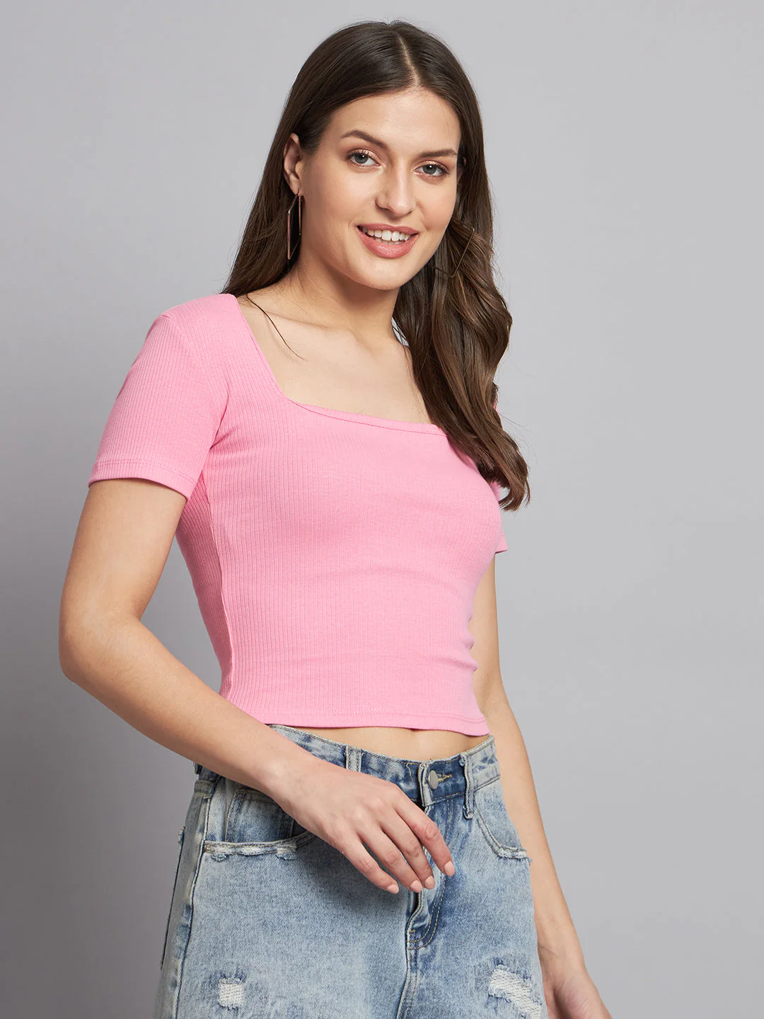 Women Pink Square Neck Top - Image 3
