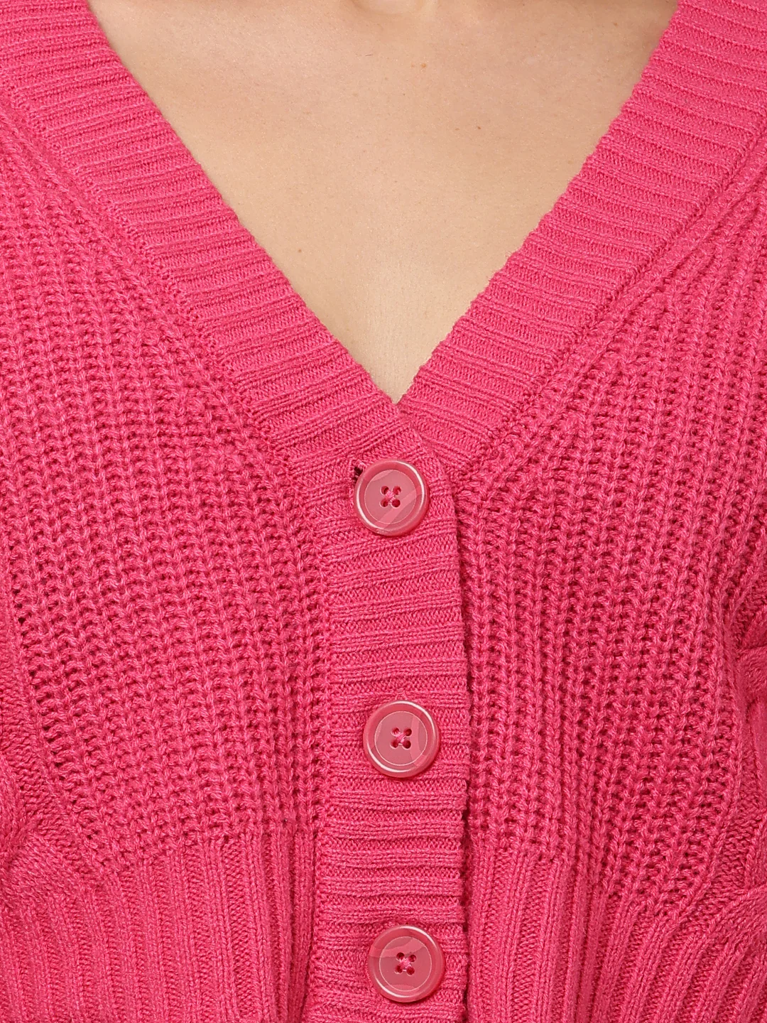 Women Pink V-Neck Full Sleeve Cardigan - Image 5