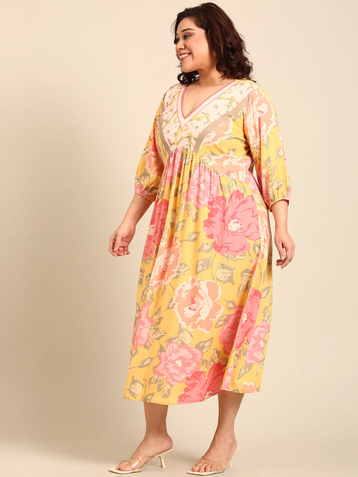 Women Plus Blomming Floral Placement Print Dress - Image 2