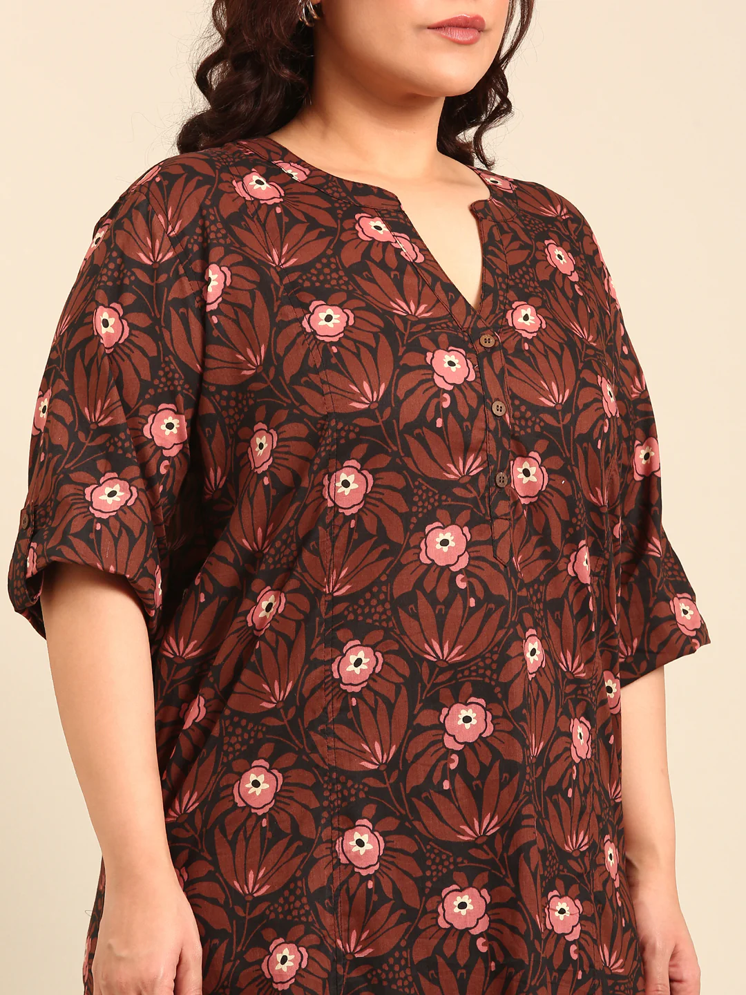 Women Plus Size Floral Printed Cotton Tunic - Image 5