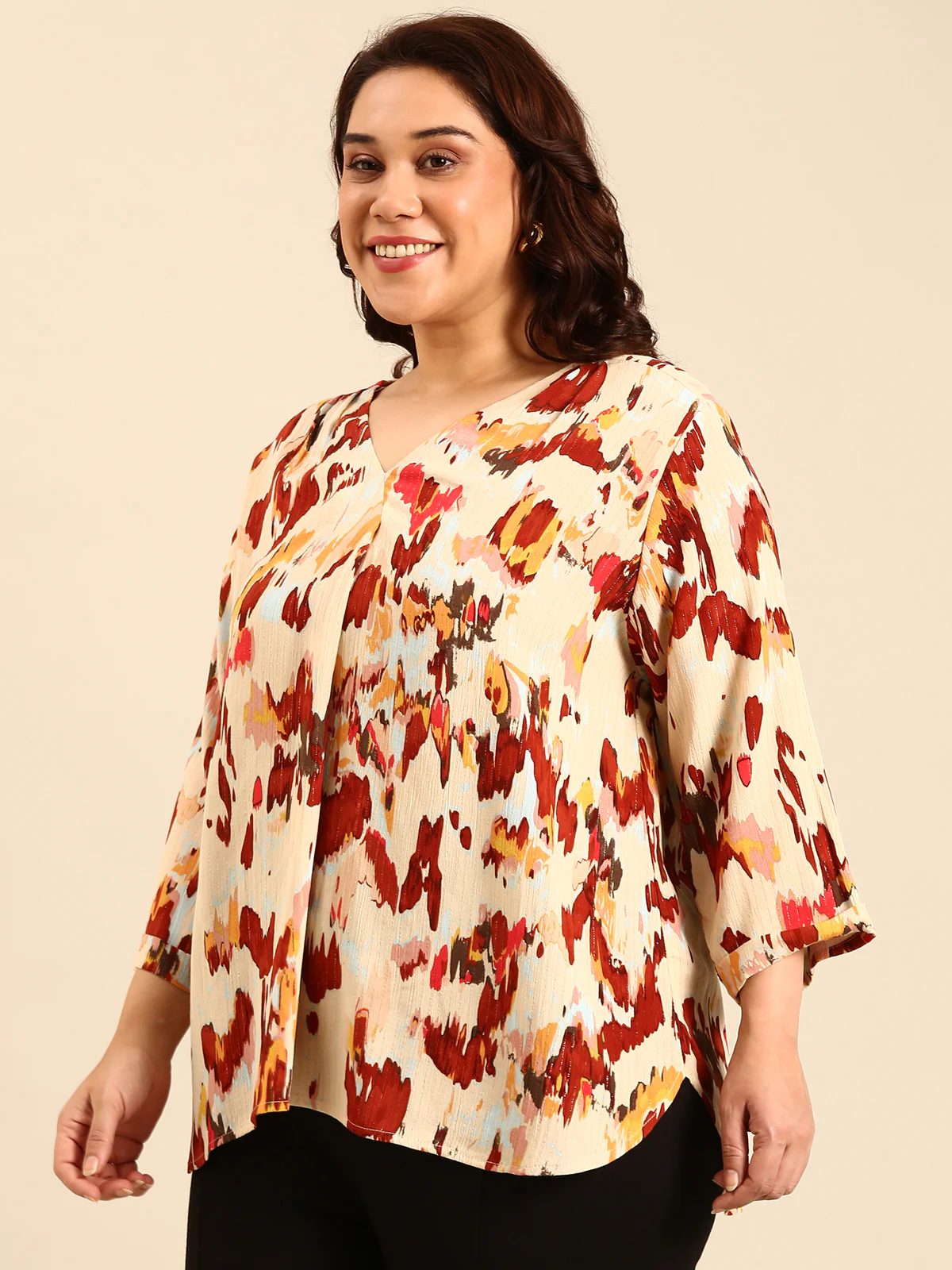 Women Plus Size Navy Floral Print Top - Image 4