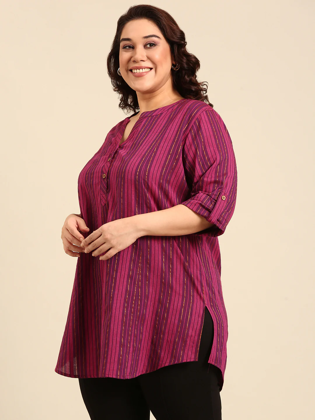 Women Plus Size Pink Lurex Tunic - Image 4