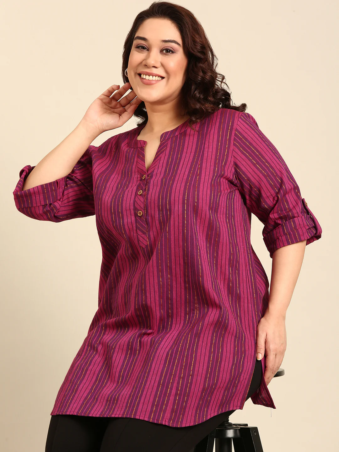 Women Plus Size Pink Lurex Tunic - Image 6