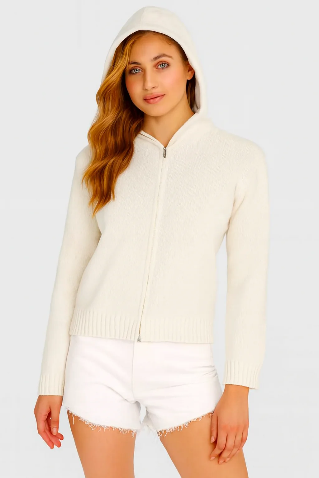 Women Polyester Hooded Zip-Up Sweater