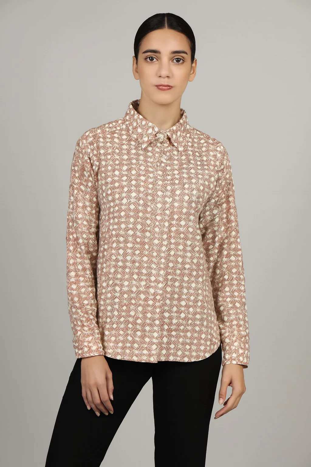 Women Polyester Rust Printed Shirt - Image 3