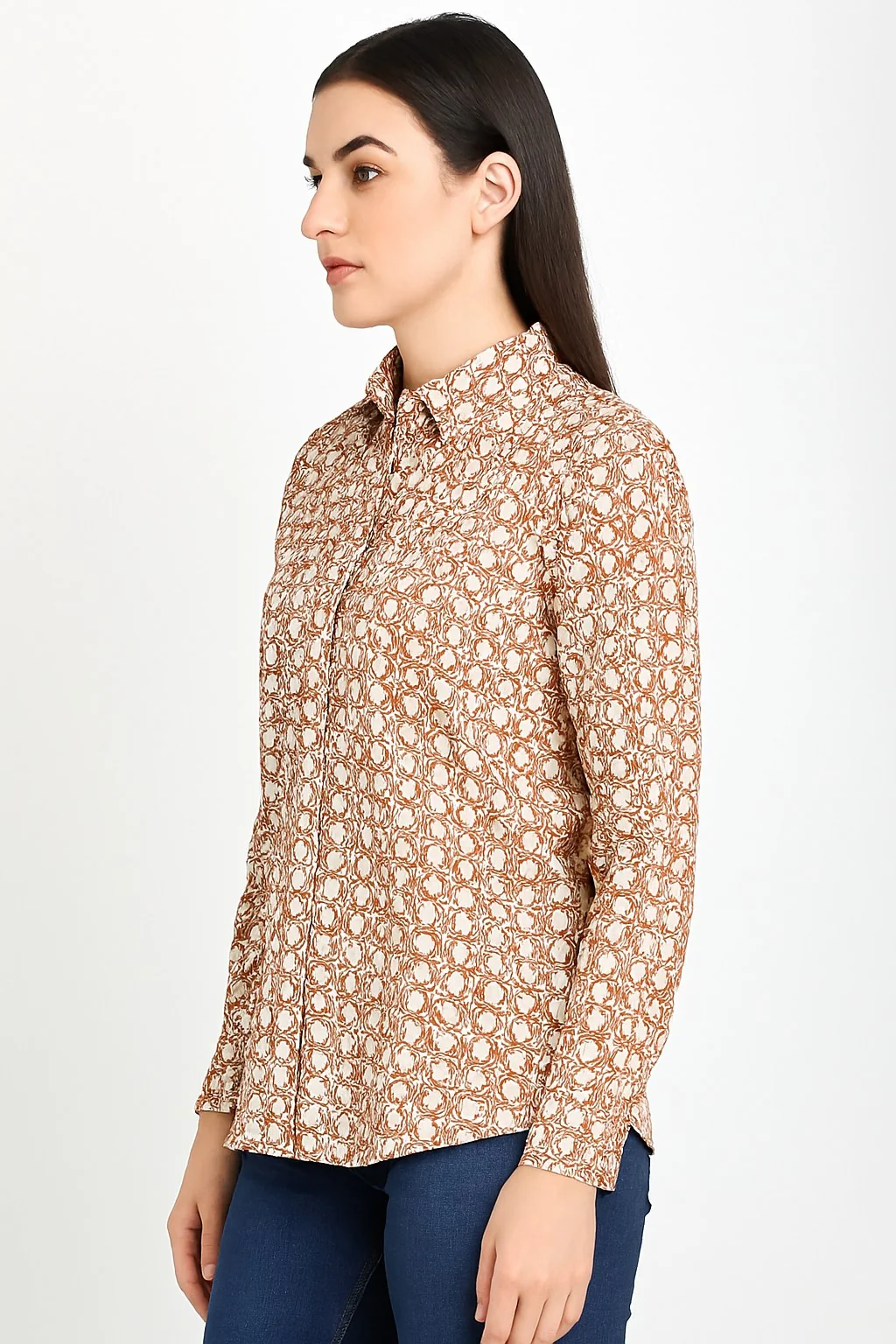 Women Polyester Rust Printed Shirt - Image 4