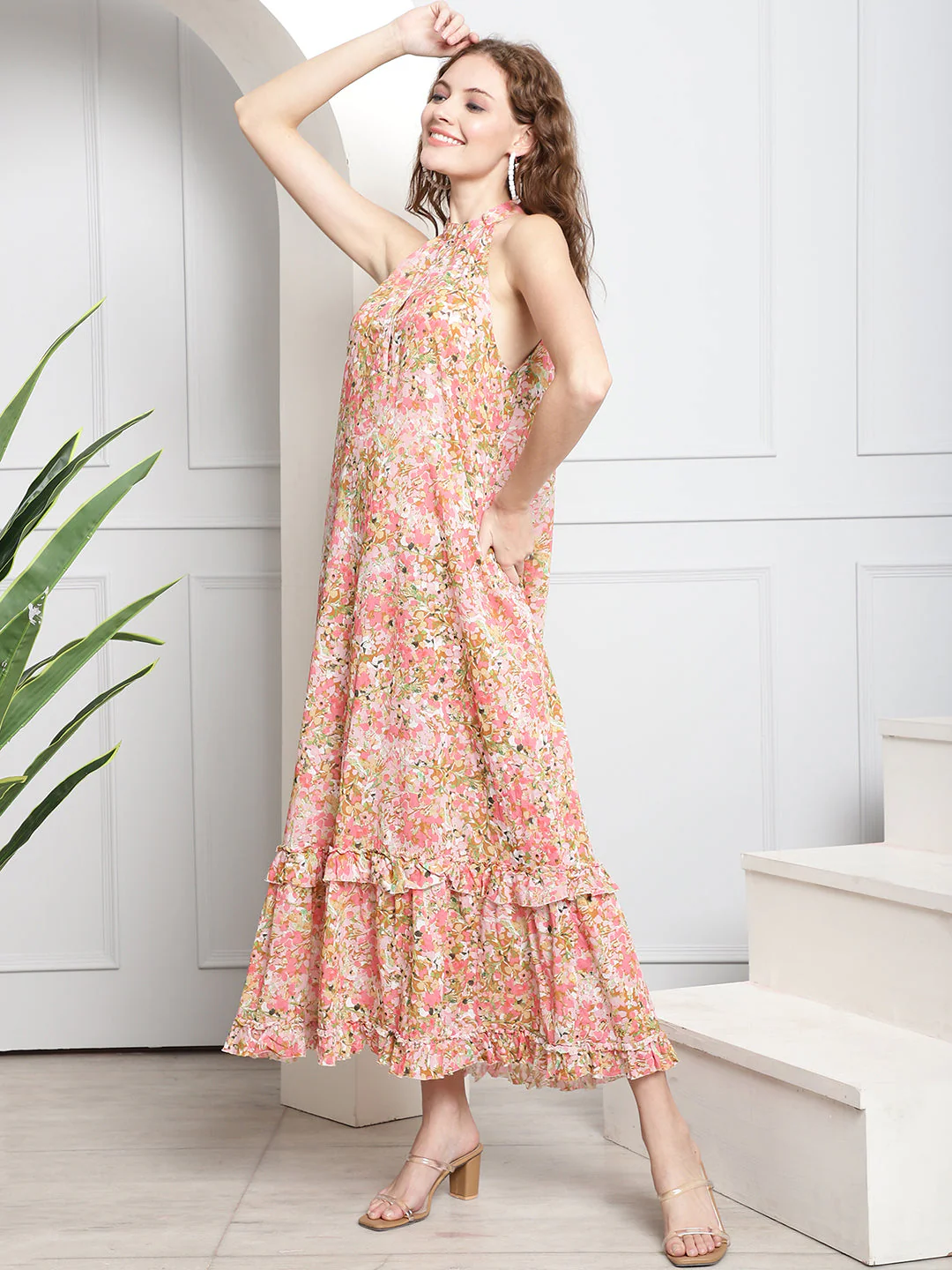 Women Printed High Neck Dress - Image 5