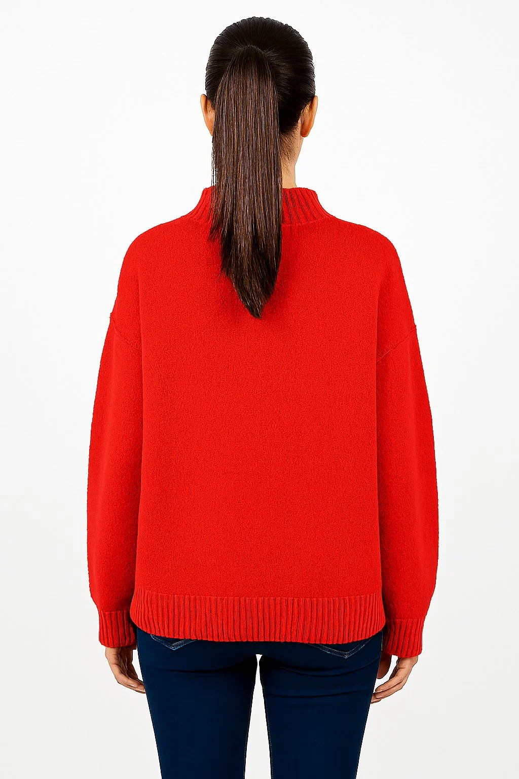Women Red Acrylic Full Sleeve Cozy High Neck Sweater - Image 5