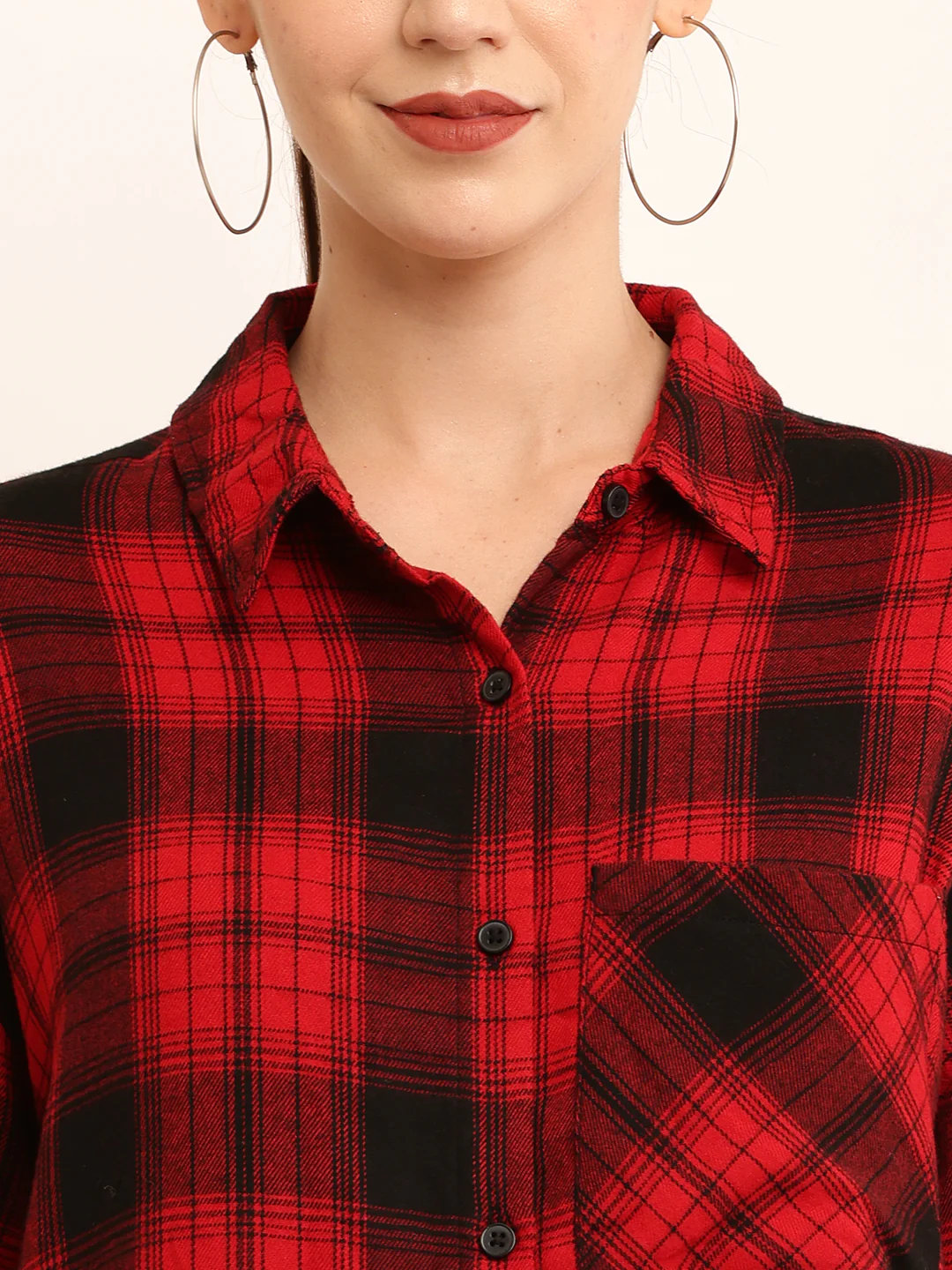Women Red Checkered Shirt - Image 5